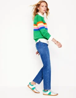 Lara Relaxed Cotton Jumper-Bright Green Chest Stripe-Boden Best Sale
