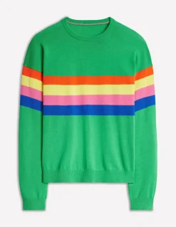 Lara Relaxed Cotton Jumper-Bright Green Chest Stripe-Boden Best Sale