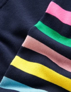Lara Relaxed Cotton Jumper-Navy Rainbow Sleeve Stripe-Boden Discount