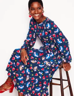 Leandra Jersey Midi Dress-French Navy, Heart Flutter-Boden Store