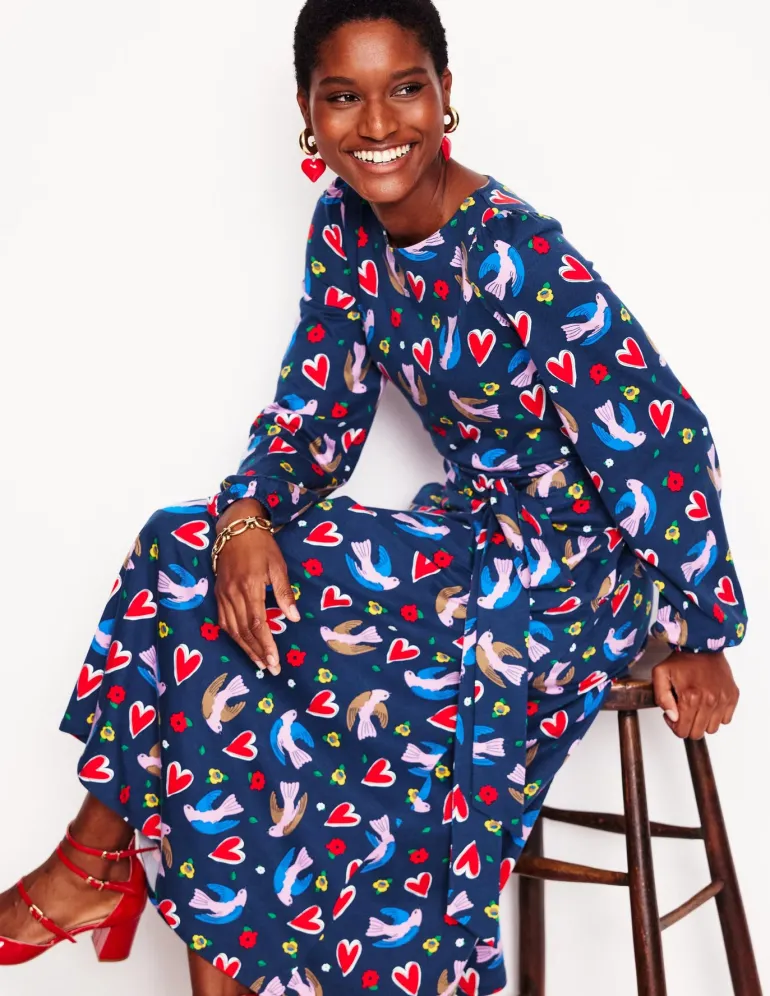 Leandra Jersey Midi Dress-French Navy, Heart Flutter-Boden Store
