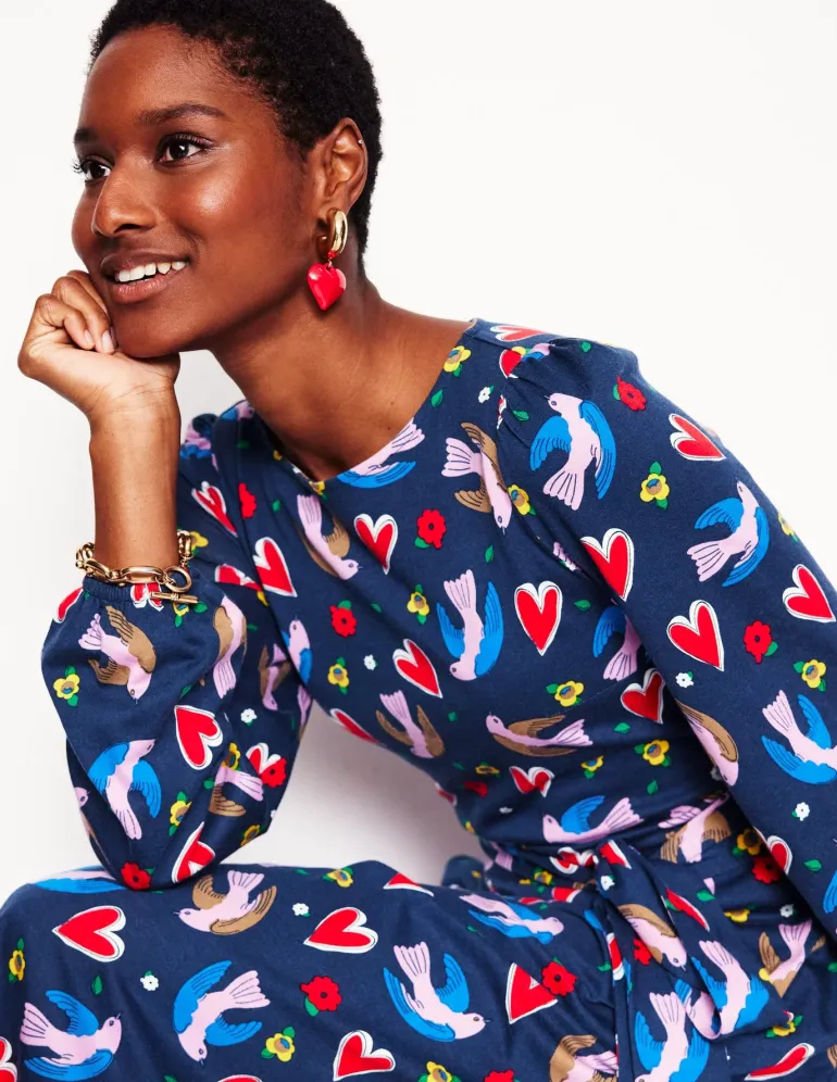Leandra Jersey Midi Dress-French Navy, Heart Flutter-Boden Store