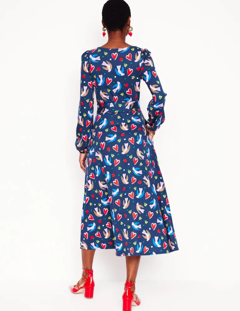 Leandra Jersey Midi Dress-French Navy, Heart Flutter-Boden Store