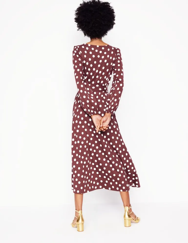 Leandra Jersey Midi Dress-Chestnut, Abstract Dot-Boden Discount