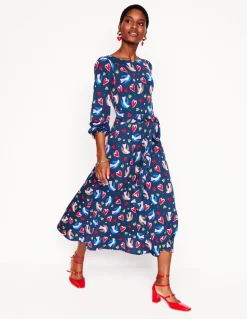 Leandra Jersey Midi Dress-French Navy, Heart Flutter-Boden Store