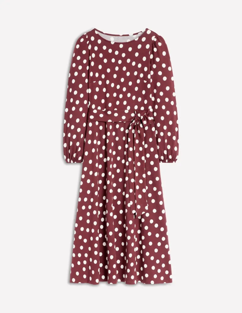 Leandra Jersey Midi Dress-Chestnut, Abstract Dot-Boden Discount