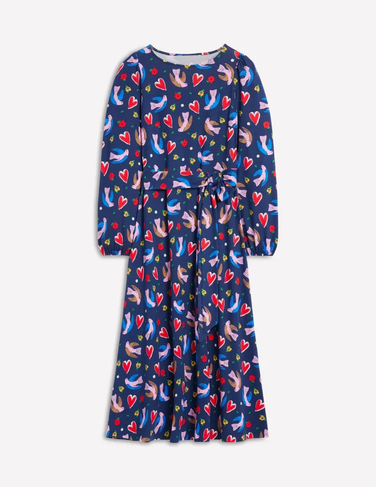 Leandra Jersey Midi Dress-French Navy, Heart Flutter-Boden Store