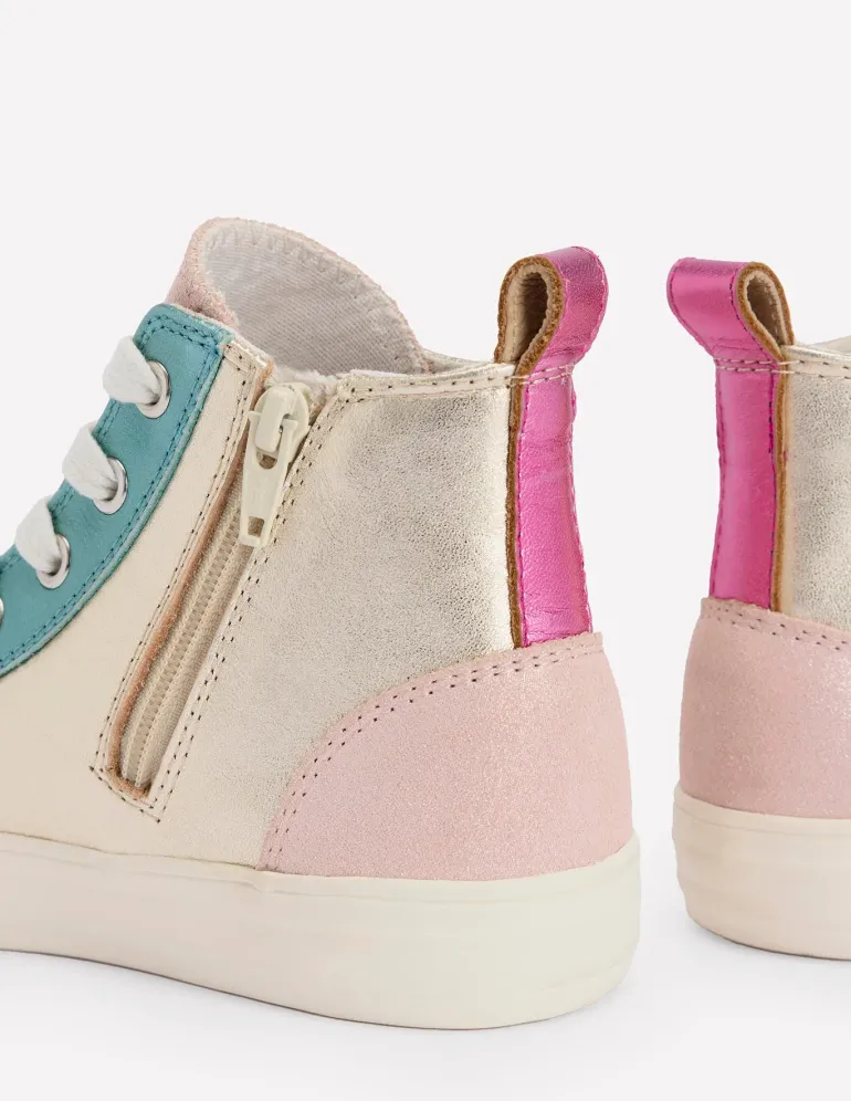 Leather Metallic High Tops-Multi Metallic-Boden Fashion