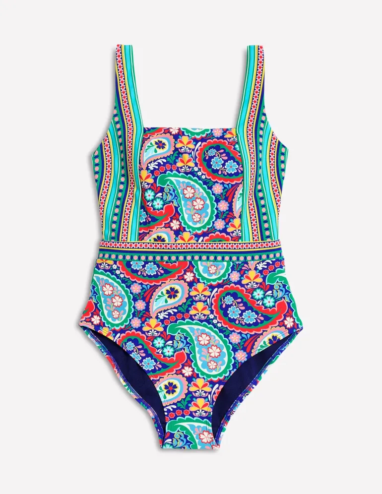 Lefkada Square Neck Swimsuit-Multi, Meadow Paisley-Boden Cheap