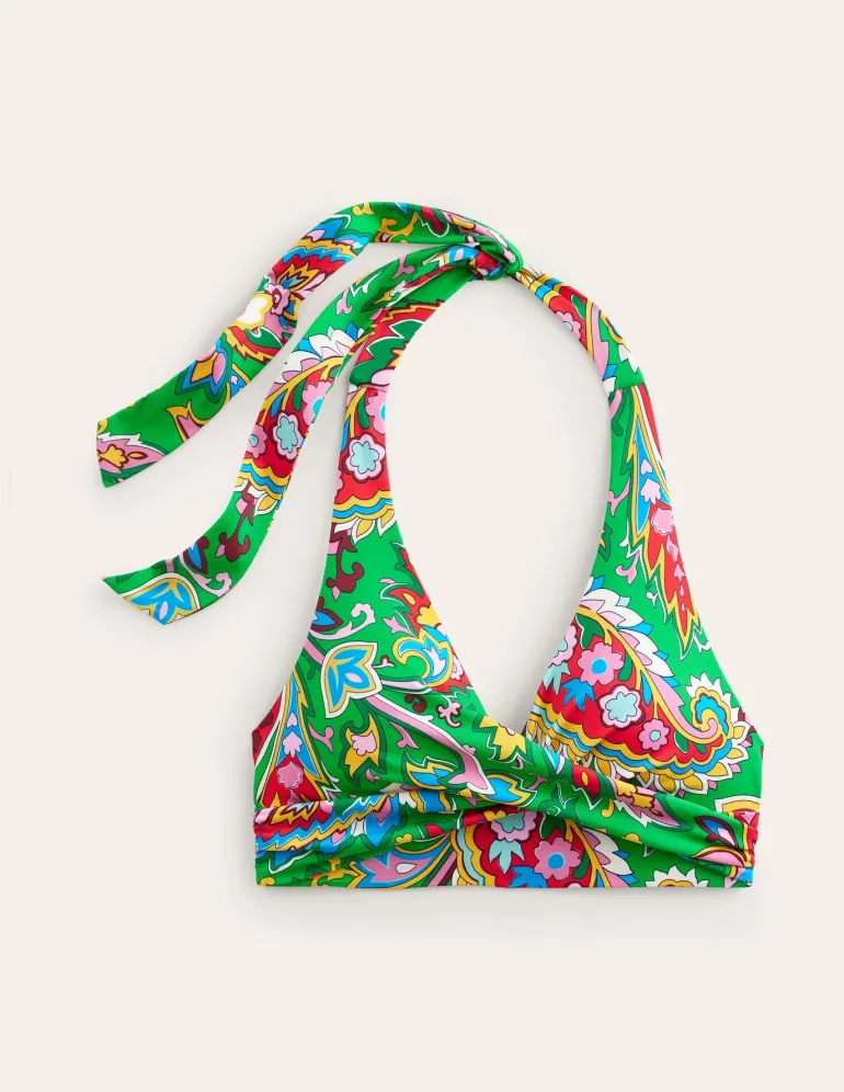 Levanzo Halter Bikini Top-Kelly Green, Paisley Azure-Boden New