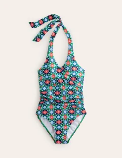 Levanzo Halter Swimsuit-Green Tambourine, Coastal Tile-Boden Store