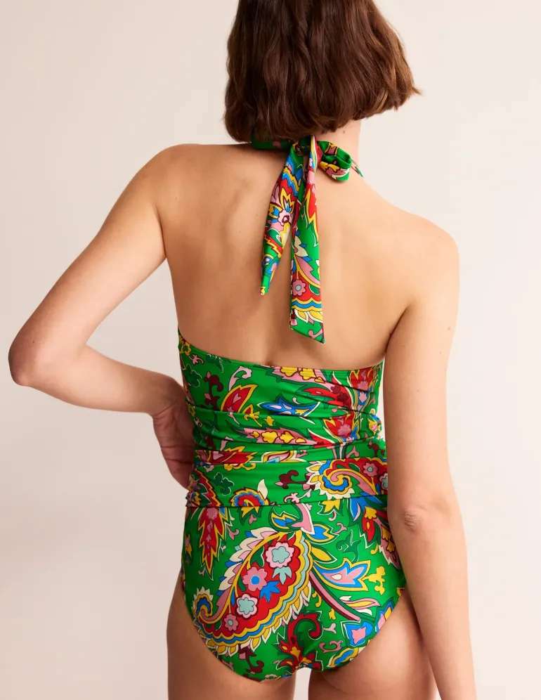 Levanzo Halter Swimsuit-Kelly Green, Paisley Azure-Boden Flash Sale