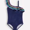 Lila One Shoulder Swimsuit-College Navy Ric Rac-Boden Fashion