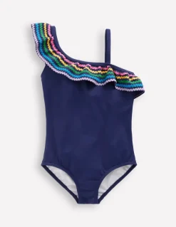 Lila One Shoulder Swimsuit-College Navy Ric Rac-Boden Fashion