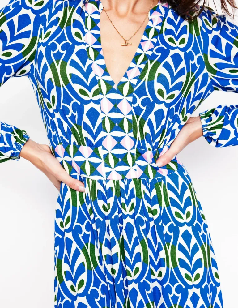 Lily Long Sleeve Midi Dress-Gallery Blue, Leaf Terrace-Boden Cheap
