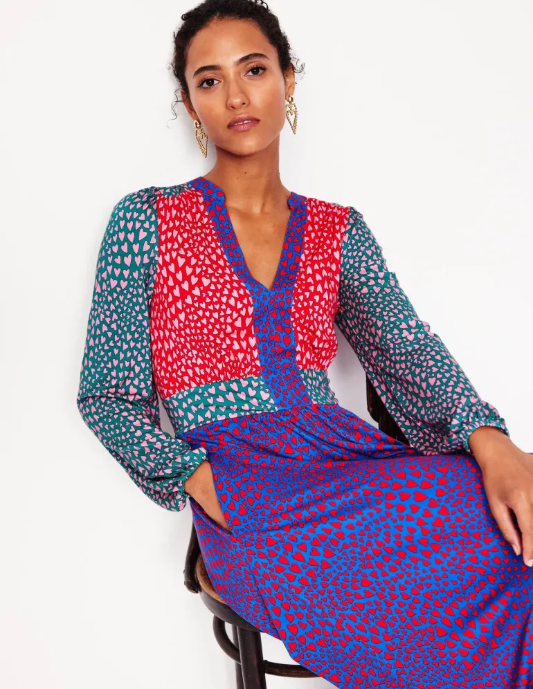 Lily Long Sleeve Midi Dress-Multi, Heart Cluster-Boden Outlet