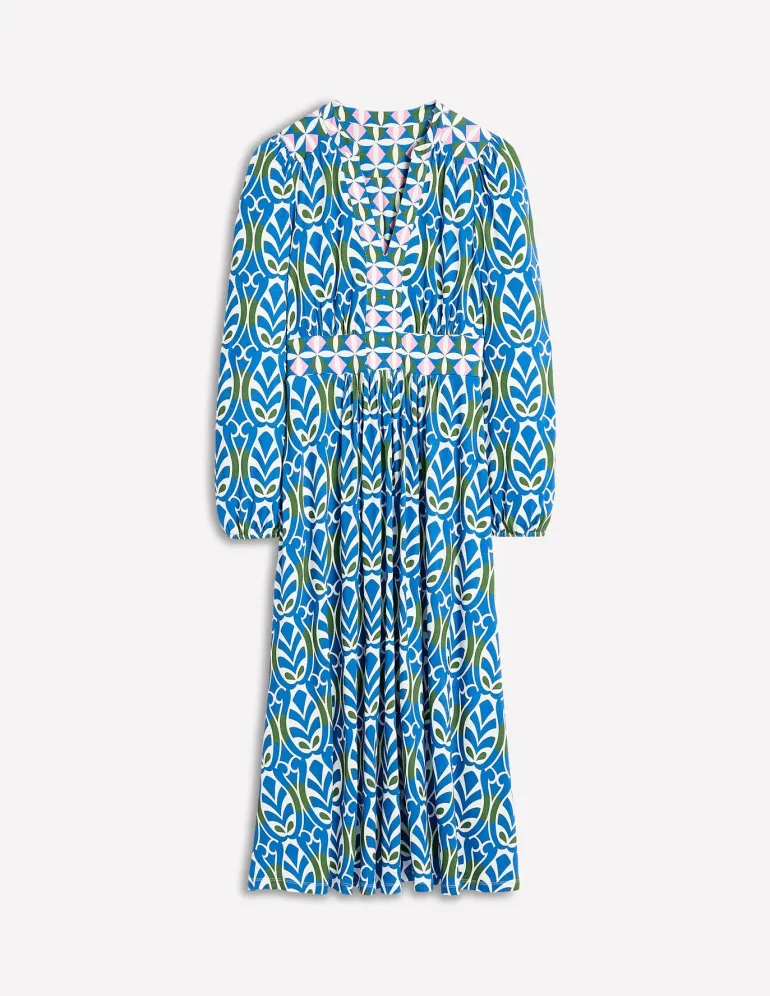 Lily Long Sleeve Midi Dress-Gallery Blue, Leaf Terrace-Boden Cheap