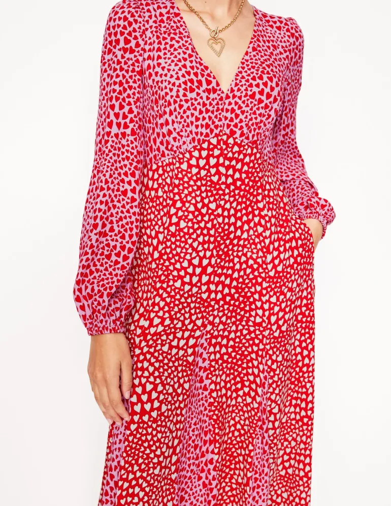 Lisa Long Sleeve Tea Dress-Pink, Heart Cluster-Boden Cheap
