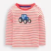 Long Sleeve Appliqué T-shirt-Soft Ivory and Jam Red Stripe-Boden Flash Sale