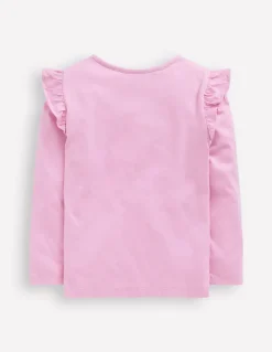 Long Sleeve Frill Logo Top-Bubblegum Pink Dogs-Boden Clearance
