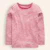 Long Sleeve Pointelle Top-Ivory/ Rose Petal Pink-Boden Clearance