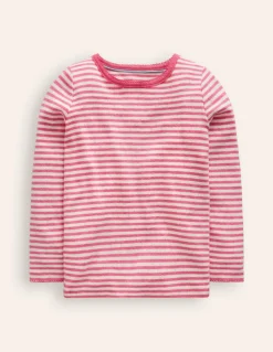 Long Sleeve Pointelle Top-Ivory/ Rose Petal Pink-Boden Clearance