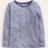 Long Sleeve Pointelle Top-Starboard Blue/Soft Ivory-Boden Shop