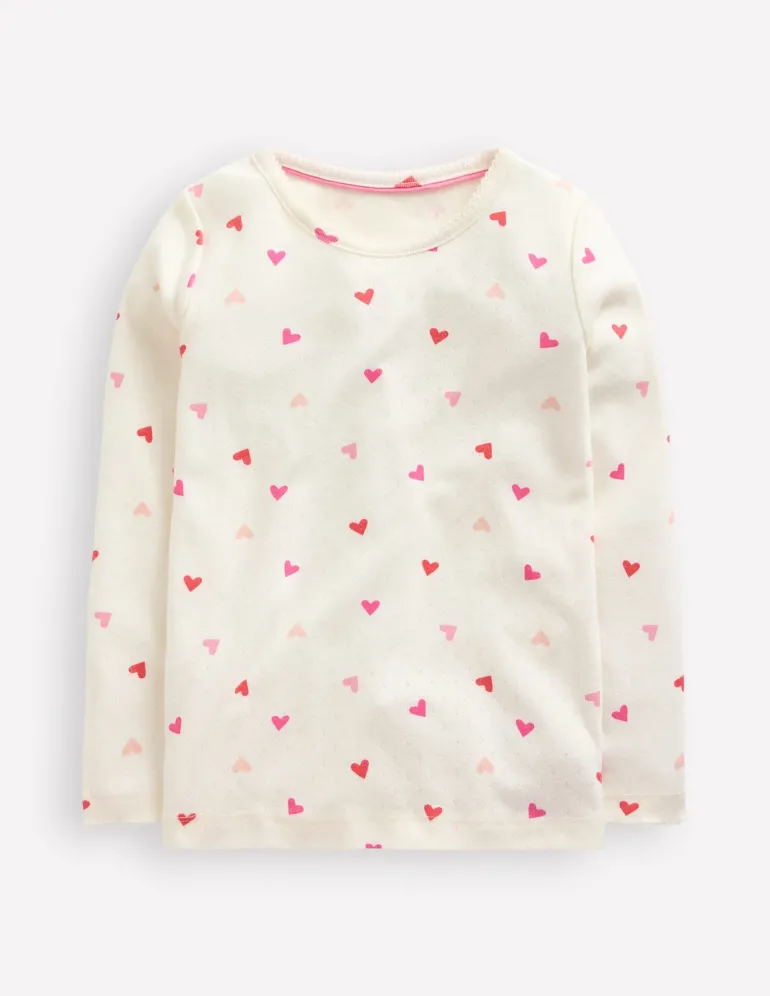 Long Sleeve Pointelle Top-Ivory Hearts-Boden Clearance