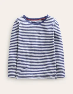 Long Sleeve Pointelle Top-Starboard Blue/Ivory-Boden Outlet