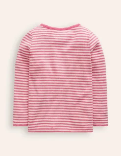 Long Sleeve Pointelle Top-Ivory/ Rose Petal Pink-Boden Clearance