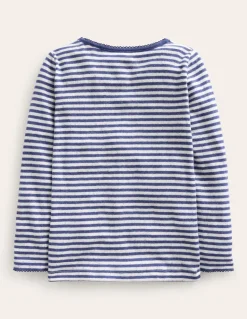 Long Sleeve Pointelle Top-Starboard Blue/Soft Ivory-Boden Shop