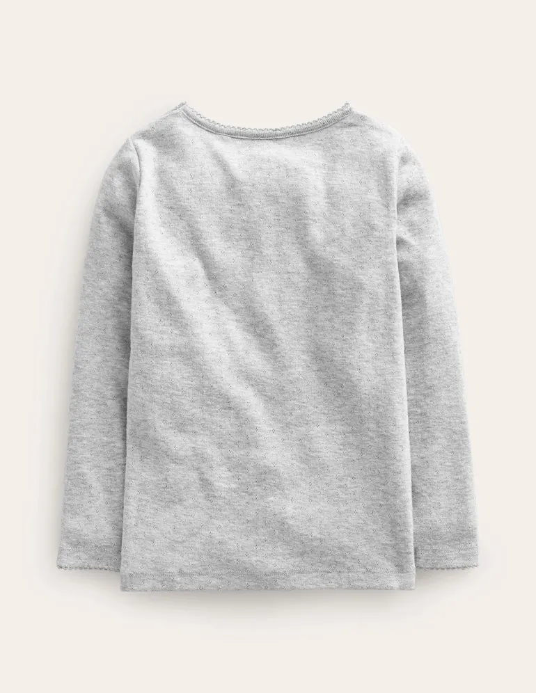 Long Sleeve Pointelle Top-Grey Marl-Boden Fashion