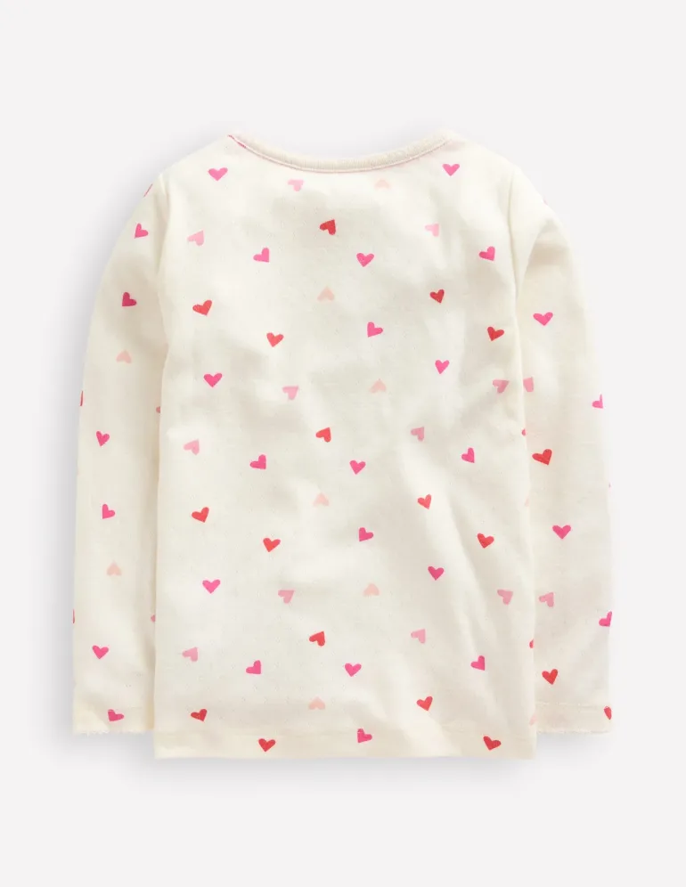 Long Sleeve Pointelle Top-Ivory Hearts-Boden Clearance