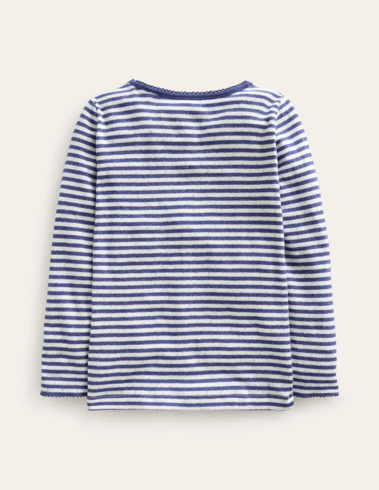 Long Sleeve Pointelle Top-Starboard Blue/Ivory-Boden Outlet