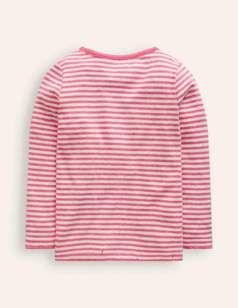 Long Sleeve Pointelle Top-Ivory/ Rose Petal Pink-Boden Clearance