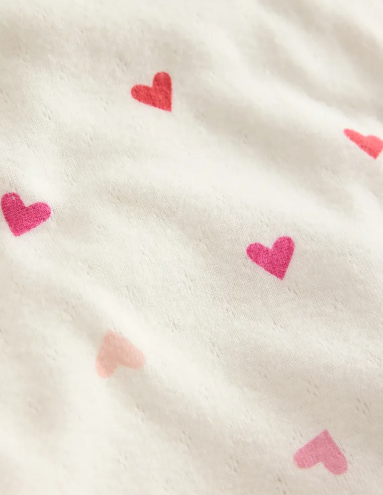 Long Sleeve Pointelle Top-Ivory Hearts-Boden Clearance