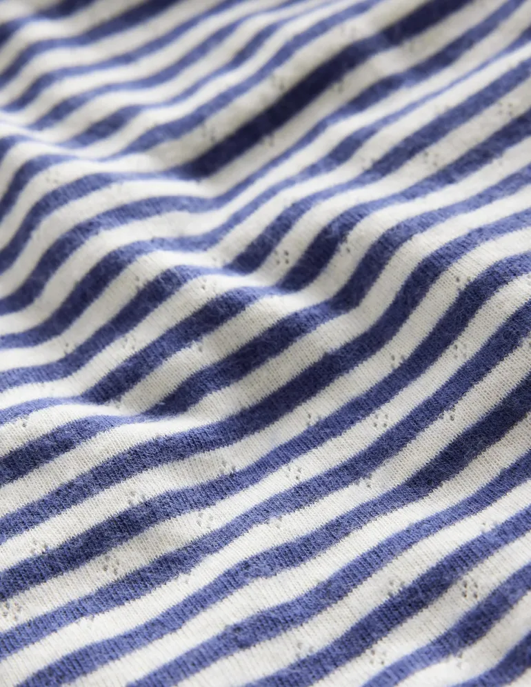 Long Sleeve Pointelle Top-Starboard Blue/Ivory-Boden Outlet