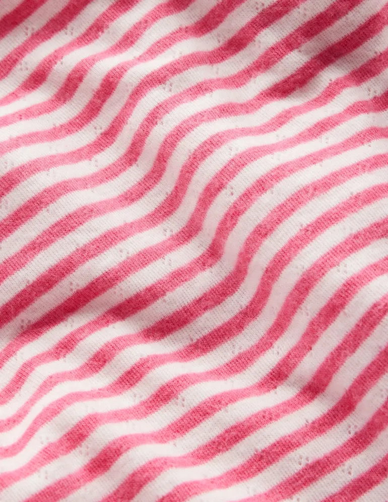 Long Sleeve Pointelle Top-Ivory/ Rose Petal Pink-Boden Clearance
