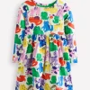 Long-Sleeved Fun Jersey Dress-Multi Oatmeal Rainbow Pets-Boden Cheap