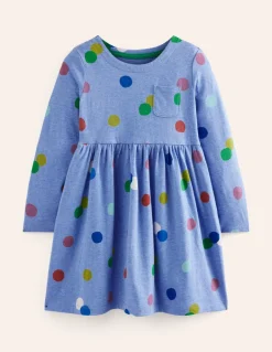 Long-Sleeved Fun Jersey Dress-Blue Marl Painted Spot-Boden Discount