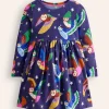 Long-Sleeved Fun Jersey Dress-College Navy Owls-Boden Fashion