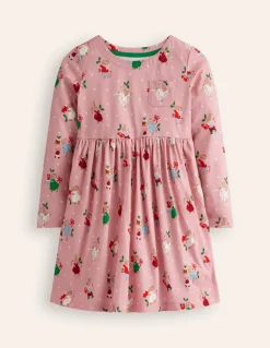 Long-Sleeved Fun Jersey Dress-Vintage Pink Festive Bunny-Boden Cheap