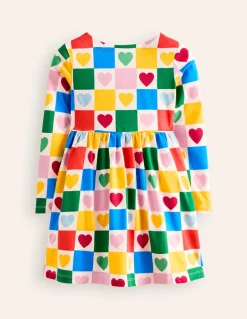 Long-Sleeved Fun Jersey Dress-Multi Chequerboard Hearts-Boden Online