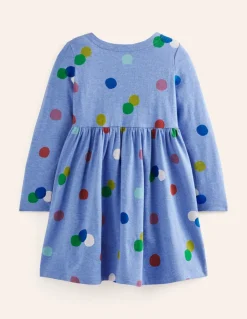 Long-Sleeved Fun Jersey Dress-Blue Marl Painted Spot-Boden Discount