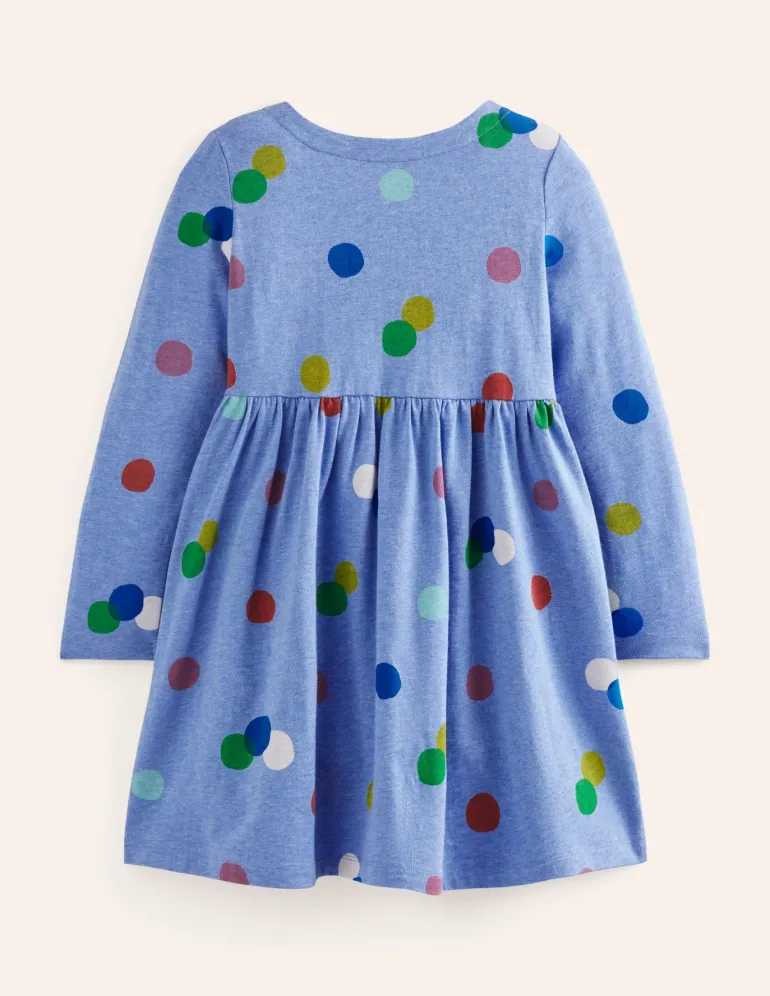 Long-Sleeved Fun Jersey Dress-Blue Marl Painted Spot-Boden Discount