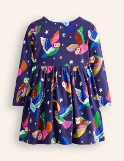 Long-Sleeved Fun Jersey Dress-College Navy Owls-Boden Fashion