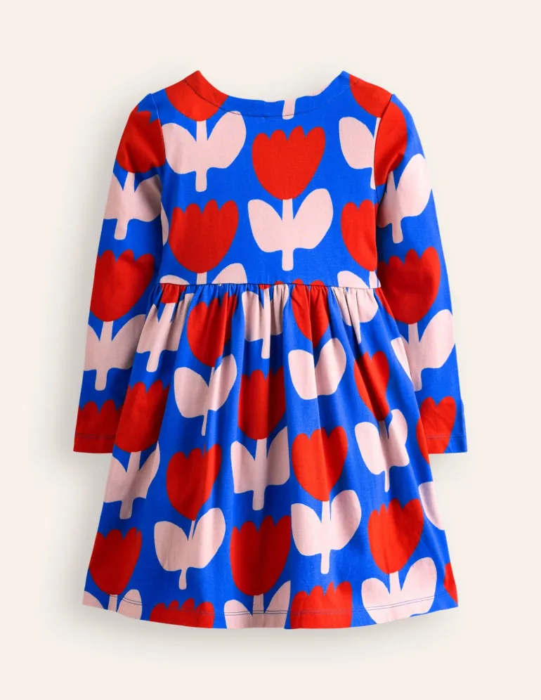 Long-Sleeved Fun Jersey Dress-Kingfisher Blue Bold Floral-Boden Online