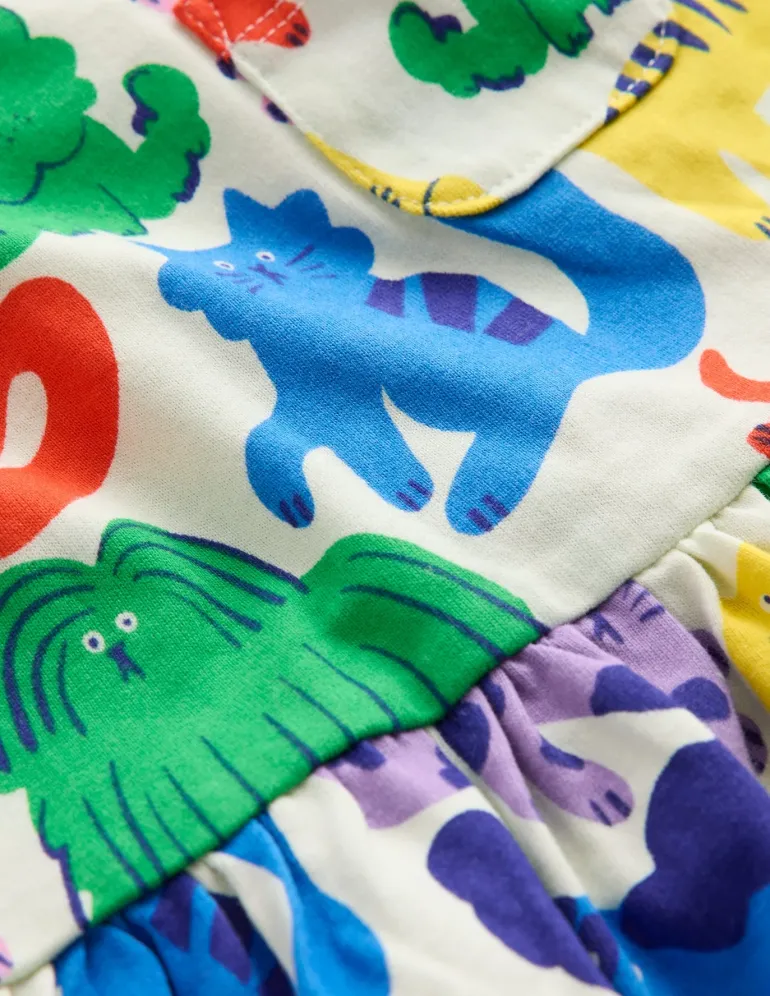 Long-Sleeved Fun Jersey Dress-Multi Oatmeal Rainbow Pets-Boden Cheap