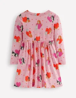 Long-Sleeved Fun Jersey Dress-Chalk Pink Valentines Pets-Boden Outlet