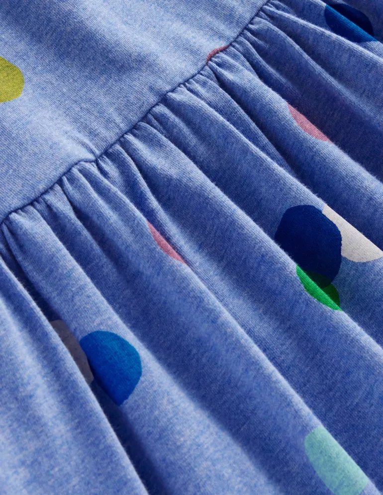 Long-Sleeved Fun Jersey Dress-Blue Marl Painted Spot-Boden Discount